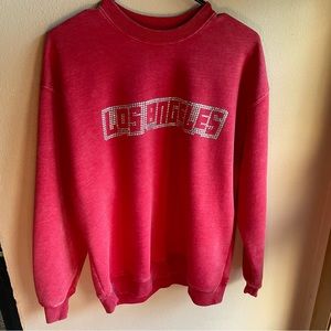 Los Angeles Blingy Crewneck Oversized Heavyweight Sweatshirt. Red Heather. Small